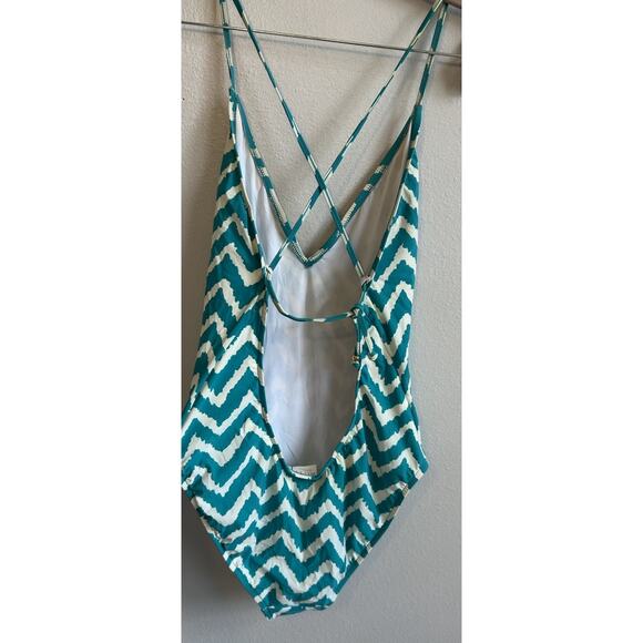 $295 Milly Cabana Swimsuit Retro Print Green Stripe One Piece Low Cut Sexy Med - Picture 10 of 11